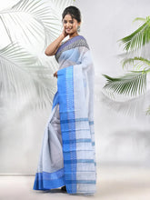 White Pure Cotton Tant Saree With Woven Designs-MA51TT43430133